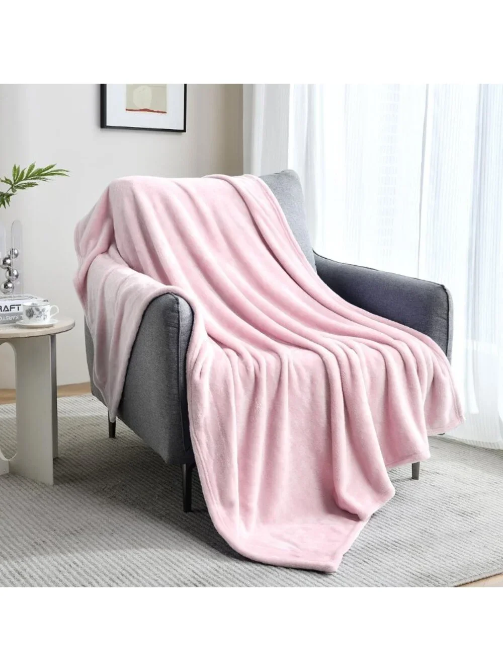 Cozy Lightweight Flannel Fleece Throw Blanket, Soft All-Season Pink 50x60